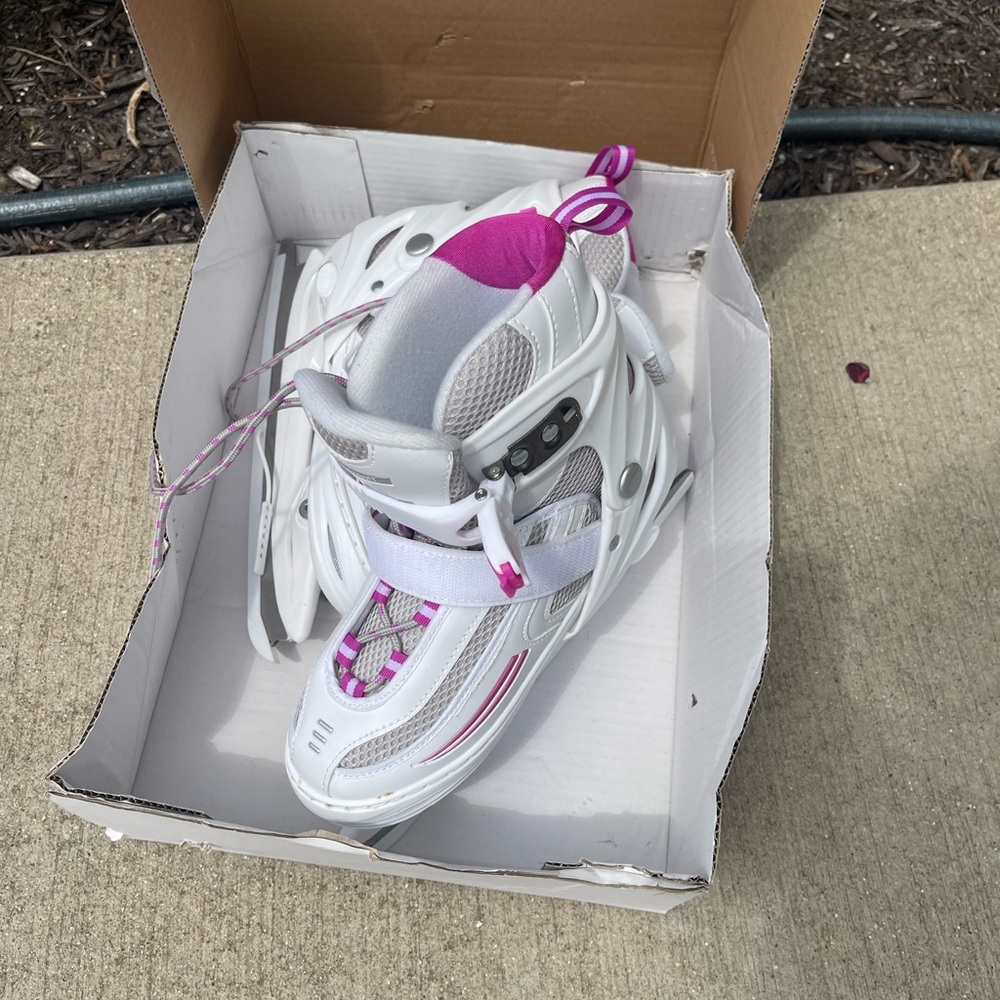 White and Pink Youth Adjustable Ice Skates